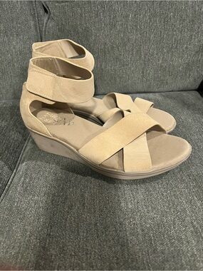 Naturalizer Beige Crisscross Ankle-Wrap Wedge Sandals